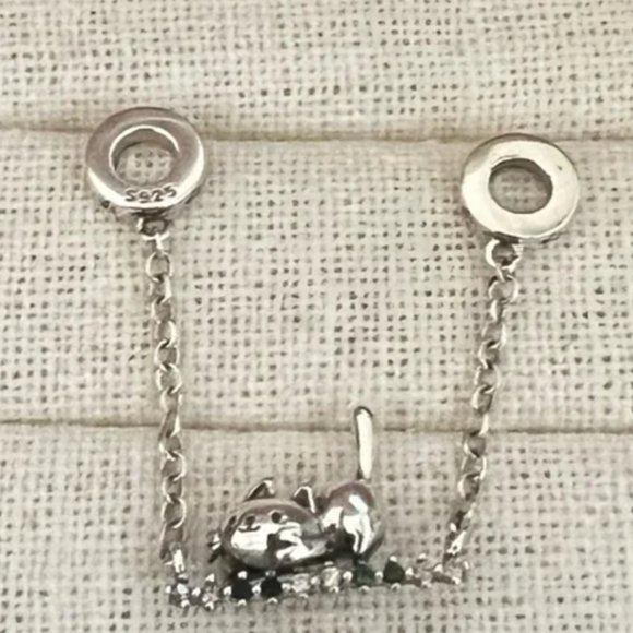 Kitty Cat CZ Crystal Safety Chain - Picture 1 of 7